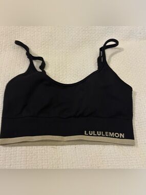 lululemon athletica Black & Cream Logo Sports Bra Small (see measurements)